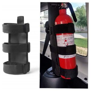 adjustable roll bar fire extinguisher mount holder 3 lb for jeep wrangler unlimited cj yj lj tj jk jku jl jlu 4xe,(black, without pattern)