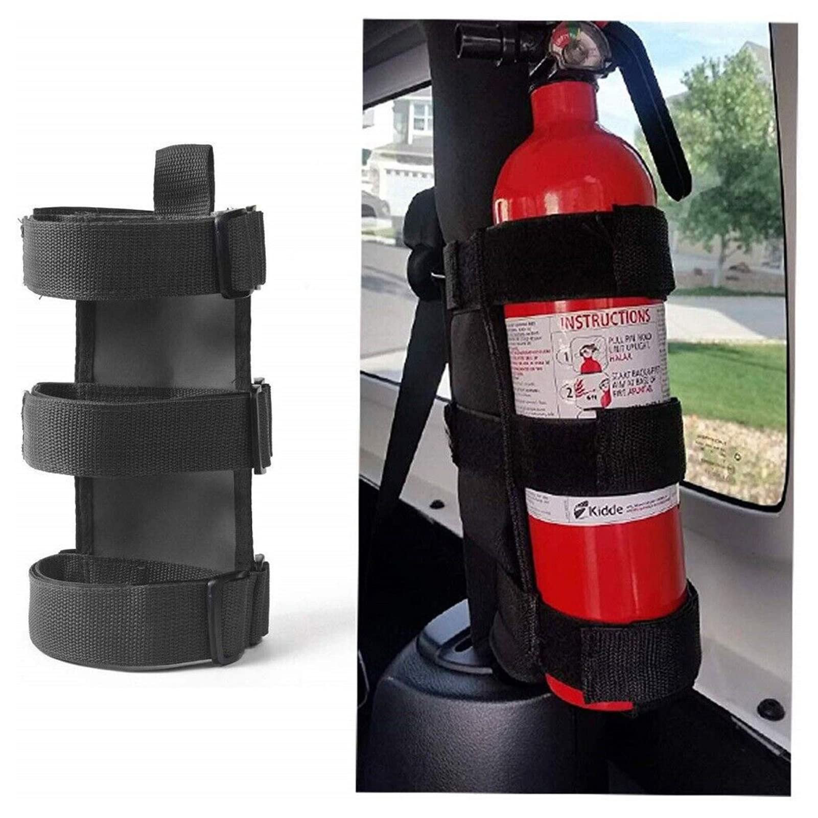 Adjustable Roll Bar Fire Extinguisher Mount Holder 3 lb for Jeep Wrangler Unlimited CJ YJ LJ TJ JK JKU JL JLU 4XE,(Black, Without Pattern)