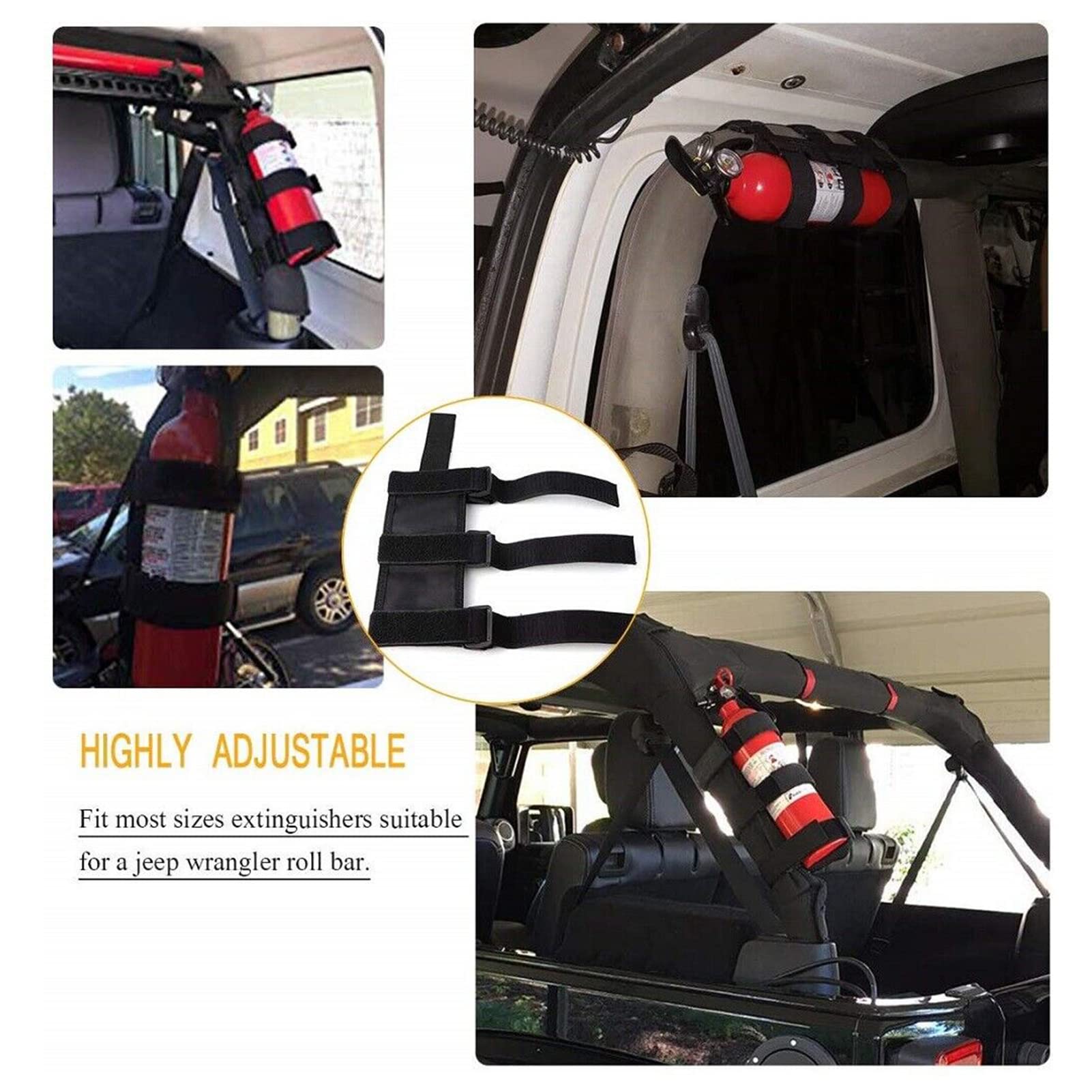Adjustable Roll Bar Fire Extinguisher Mount Holder 3 lb for Jeep Wrangler Unlimited CJ YJ LJ TJ JK JKU JL JLU 4XE,(Black, Without Pattern)