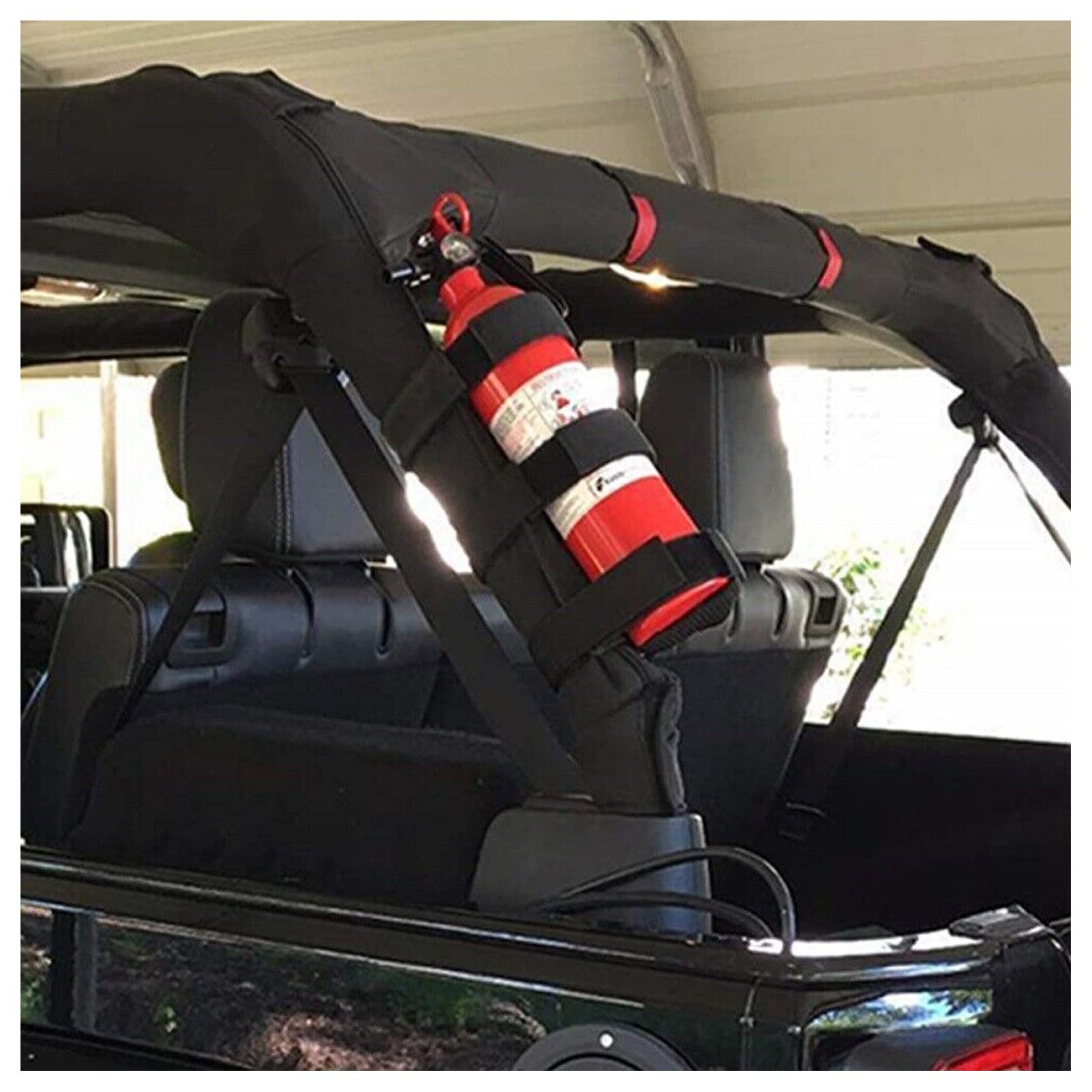 Adjustable Roll Bar Fire Extinguisher Mount Holder 3 lb for Jeep Wrangler Unlimited CJ YJ LJ TJ JK JKU JL JLU 4XE,(Black, Without Pattern)