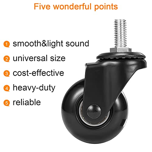 Lphy 2” Threaded Stem Casters, 3/8 Inch Stem Diameter, Swivel Replacement Wheels for Furniture, Cart, Workbench, Trolley