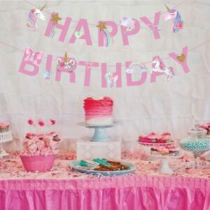 Unicorn Happy Birthday Banner/Unicorn Party Supplies Decorations for Kids Birthday Party Decoration,Pink