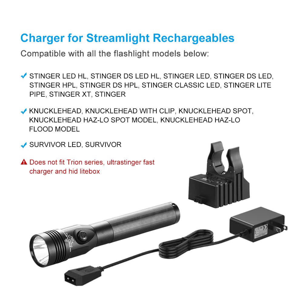 for Streamlight Charger Cord, Streamlight Stinger Flashlight Charger Base Cord for Streamlight Strion LED HL, Stinger HP, Stinger HPL, Survivos Rechargeable Battery