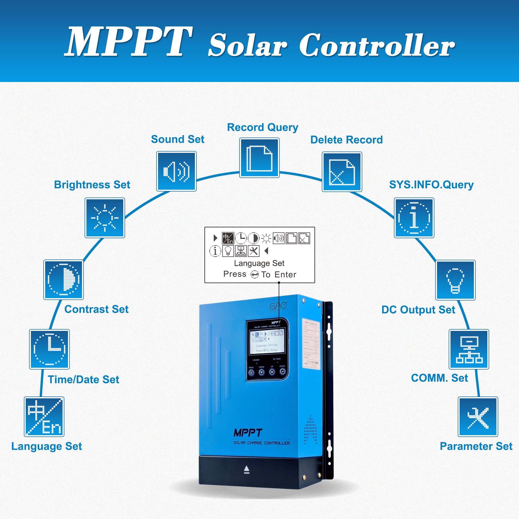 60A MPPT Solar Charge Controller 60amp Panel Battery Charger Controller 48V 36V 24V 12V Auto Max 150VDC Input mppt Charge Controllers Support Sealed Gel AGM Flooded Lithium Battery
