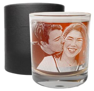 personalized etched 11oz whiskey glass – customized gifts for men him, custom engraved photo picture, unique birthday anniversary wedding gift ideas, husband boyfriend dad father brother son, photo