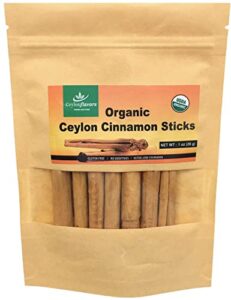 organic ceylon cinnamon sticks, true or real cinnamon, premium grade, harvested from a usda certified organic farm in sri lanka 1 oz / 28 g (3" cut 6 to 7 sticks)