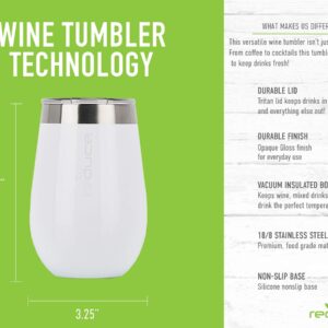 Reduce Wine Tumbler With Lid, 12oz - Stainless Steel Stemless Wine Tumbler - Enjoy Your Wine at the Perfect Temperature - Perfect Outdoor Wine Glasses, Makes a Great Gift - White Gloss