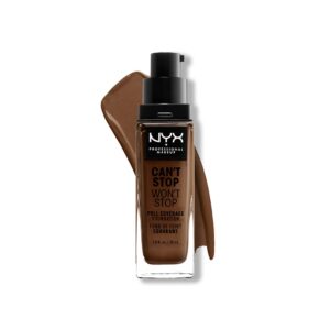 nyx professional makeup can't stop won't stop foundation, 24h full coverage matte finish - deep