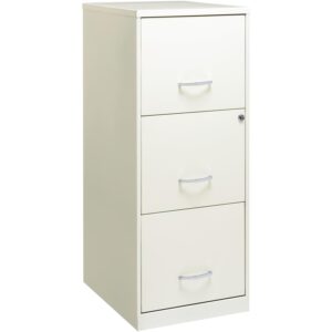 scranton & co 18" deep 3 drawer metal vertical file cabinet, letter size, locking, home office, in pearl white