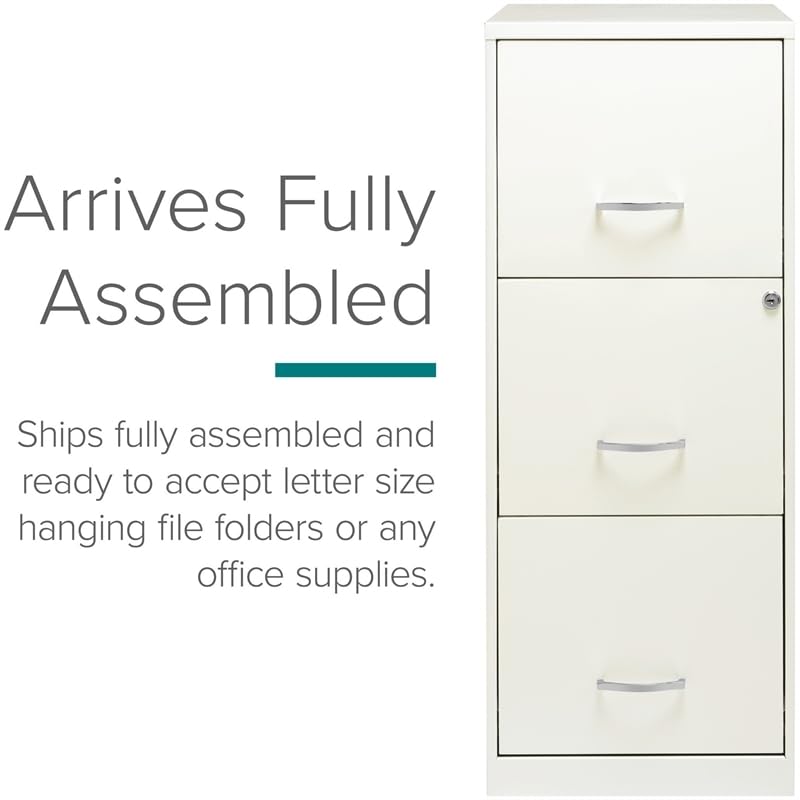 Scranton & Co 18" Deep 3 Drawer Metal Vertical File Cabinet, Letter Size, Locking, Home Office, in Pearl White