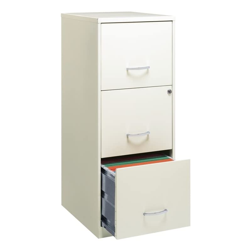 Scranton & Co 18" Deep 3 Drawer Metal Vertical File Cabinet, Letter Size, Locking, Home Office, in Pearl White