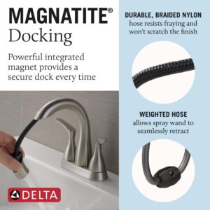 Delta Faucet Broadmoor Pull Down Bathroom Faucet Brushed Nickel, Bathroom Faucet, Bathroom Sink Faucet with Pull Down Sprayer, Centerset Bathroom Faucet with Magnetic Docking, Matte Black 25765LF-SSPD