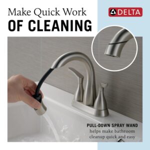 Delta Faucet Broadmoor Pull Down Bathroom Faucet Brushed Nickel, Bathroom Faucet, Bathroom Sink Faucet with Pull Down Sprayer, Centerset Bathroom Faucet with Magnetic Docking, Matte Black 25765LF-SSPD