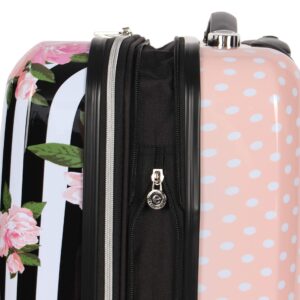 Betsey Johnson Designer 20 Inch Carry On - Expandable (ABS + PC) Hardside Luggage - Lightweight Durable Suitcase With 8-Rolling Spinner Wheels for Women (Stripe Roses)