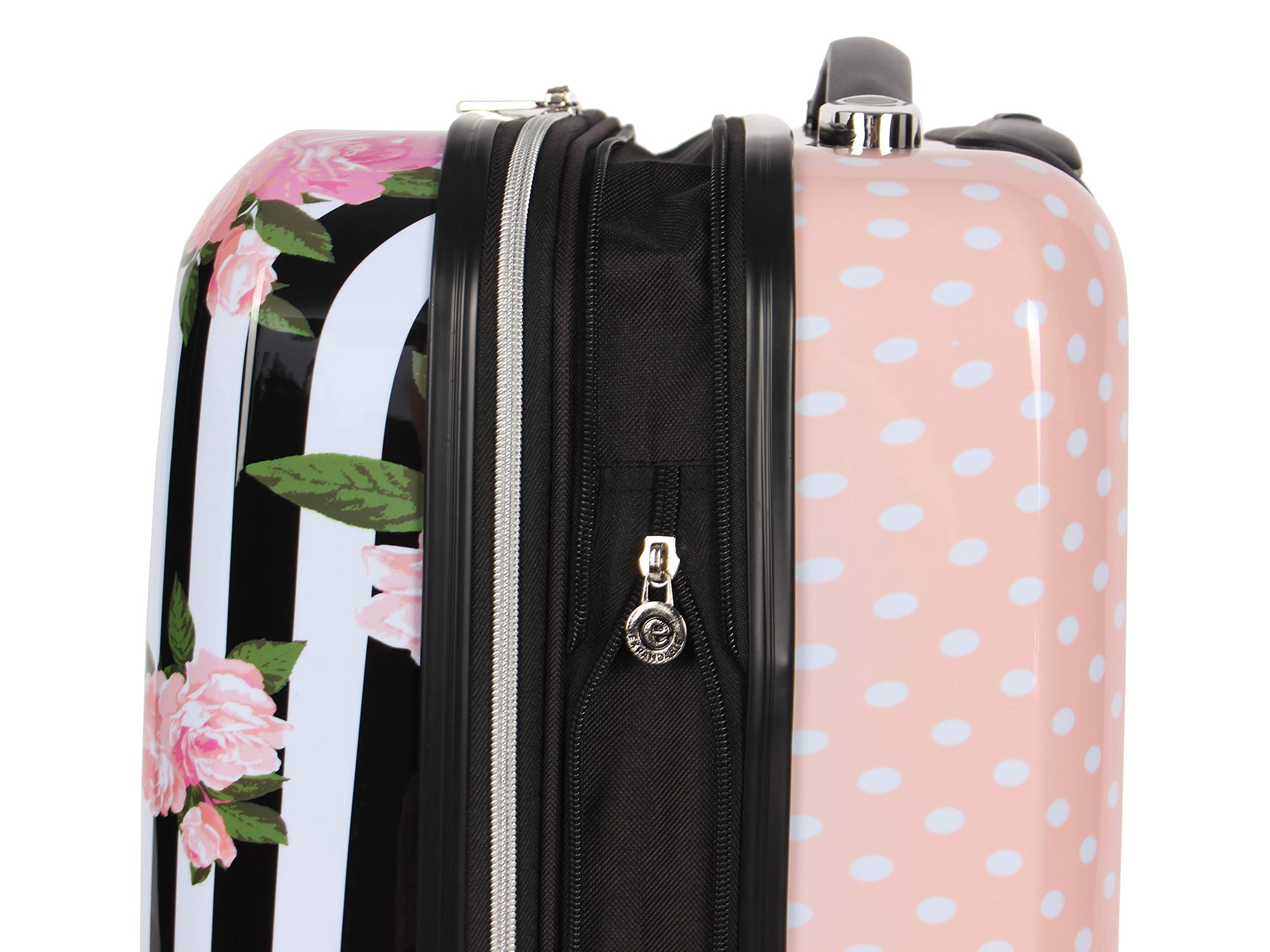 Betsey Johnson Designer 20 Inch Carry On - Expandable (ABS + PC) Hardside Luggage - Lightweight Durable Suitcase With 8-Rolling Spinner Wheels for Women (Stripe Roses)