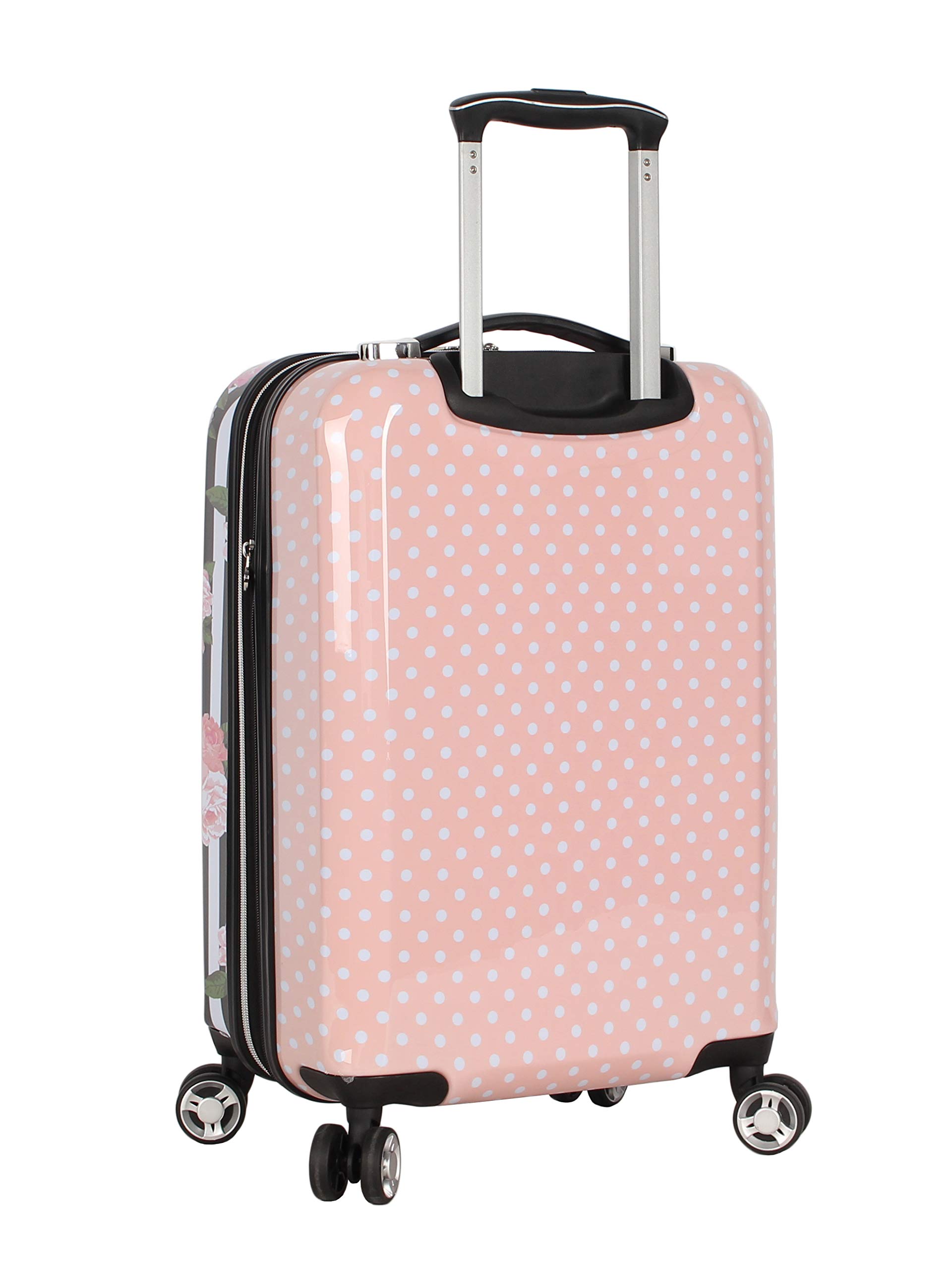 Betsey Johnson Designer 20 Inch Carry On - Expandable (ABS + PC) Hardside Luggage - Lightweight Durable Suitcase With 8-Rolling Spinner Wheels for Women (Stripe Roses)