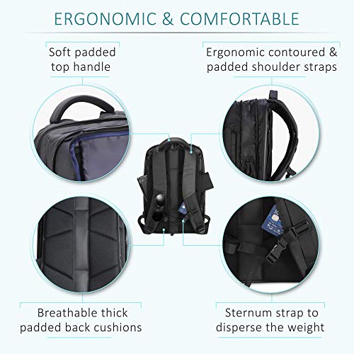 Sterkmann Expandable Carry on Backpack for men Overnight Weekender for Travel & Business Waterproof Fits 15" Laptop With Packing Cube, Shoe Pouch & Laundry Bag (20L-30L Capacity, 3 lbs)