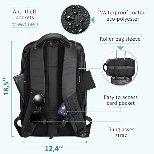 Sterkmann Expandable Carry on Backpack for men Overnight Weekender for Travel & Business Waterproof Fits 15" Laptop With Packing Cube, Shoe Pouch & Laundry Bag (20L-30L Capacity, 3 lbs)