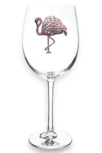 the queens' jewels – flamingo stemmed wine glass, 21 oz. – eye-catching sparkling jewels – hand-decorated glassware – not painted – dazzling and unique