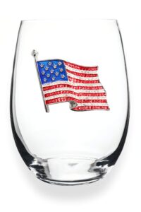the queens' jewels american flag jeweled stemless wine glass, 21 oz. - unique gift for women, cute, fun, fourth of july, not painted, decorated, bling, bedazzled, rhinestone