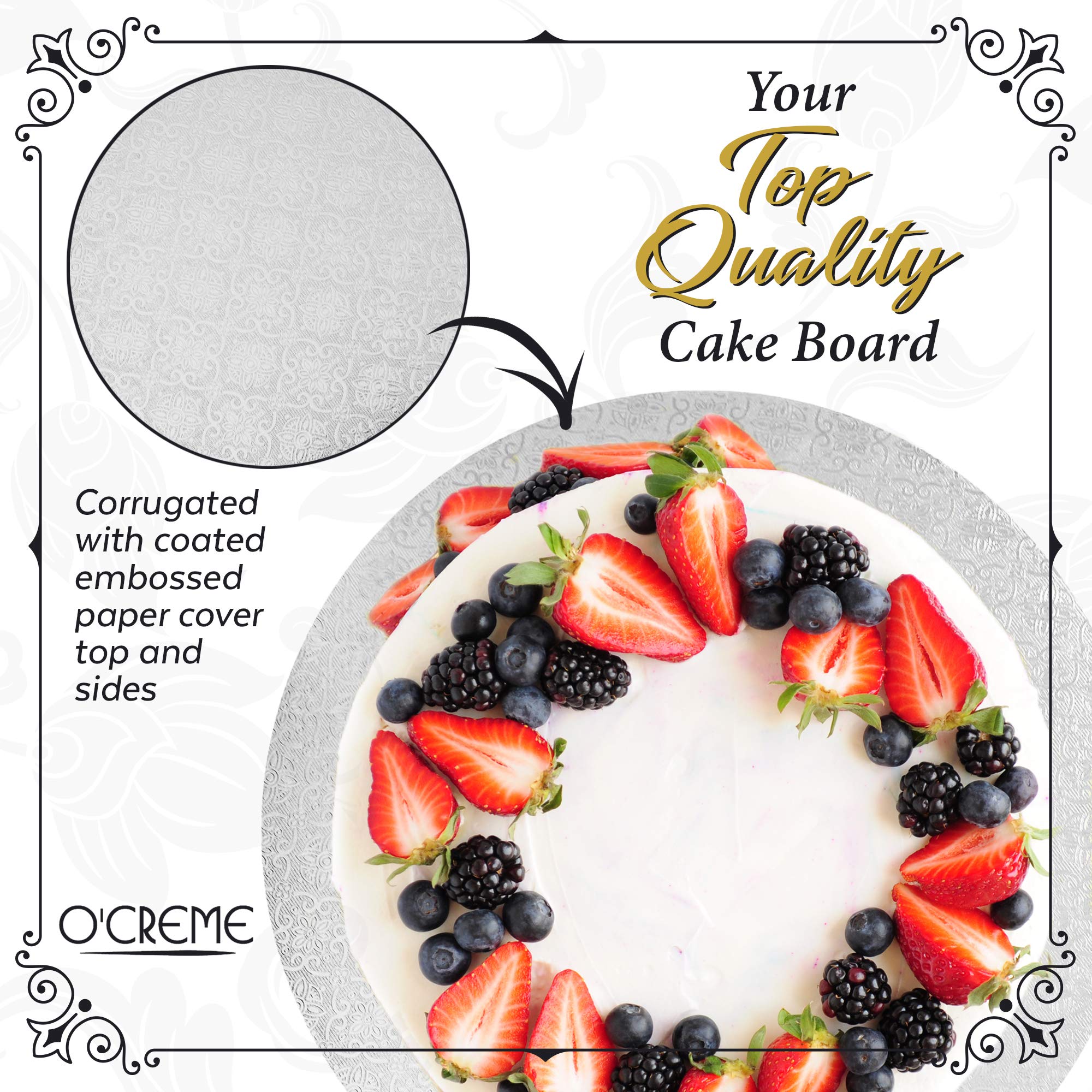 O'CREME White Wraparound Cake Pastry Round Drum Board 1/4 Inch Thick, 12 Inch Diameter - Pack of 10