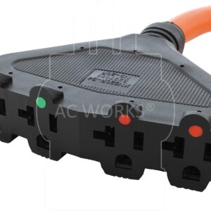AC WORKS L14-20P 20Amp 4-Prong Generator Locking Plug to (4) NEMA 5-15/20R Household Connector (Orange-1.5FT)