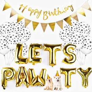legendog 23pcs dog party decor set fashion party banner cone hat party balloon with pump (golden)