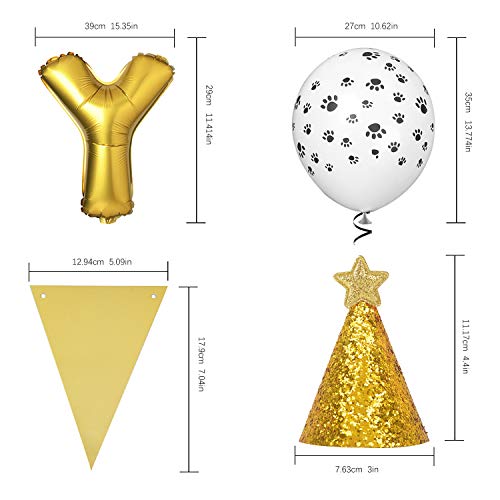 Legendog 23PCS Dog Party Decor Set Fashion Party Banner Cone Hat Party Balloon with Pump (Golden)