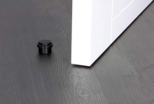 EVI | Adhesive Doorstop | 1.1'' X 0.8'' | Natural Silicone Black Rubber | Black Lacquered Stainless Steel Finish | Great Adherence | 100% Functional | Mod I-163