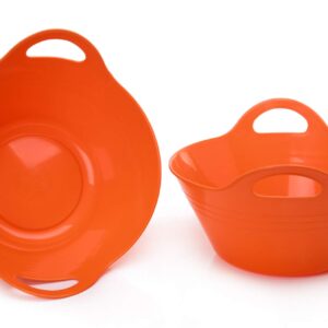 Mintra Home Plastic Bowls with Handles (4.5L Large 2pk, Orange) - 11.25W x 5inH (6.75inH with handles) - great for popcorn, snacks, drinks, candy, Halloween, trick or treat bowls
