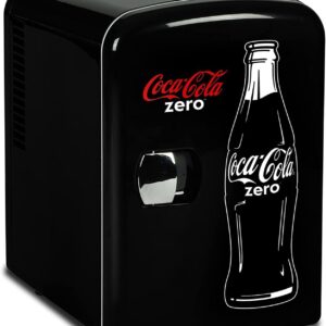Coca-Cola Zero CZ04 4 Liter/4.2 Quarts 6 Can Portable Cooler/Mini Fridge, Beverages, Baby Food, Skincare and Medications-Use at Home, Office, Dorm, Car, RV or Boat-AC & DC Plugs Included, Black/Red