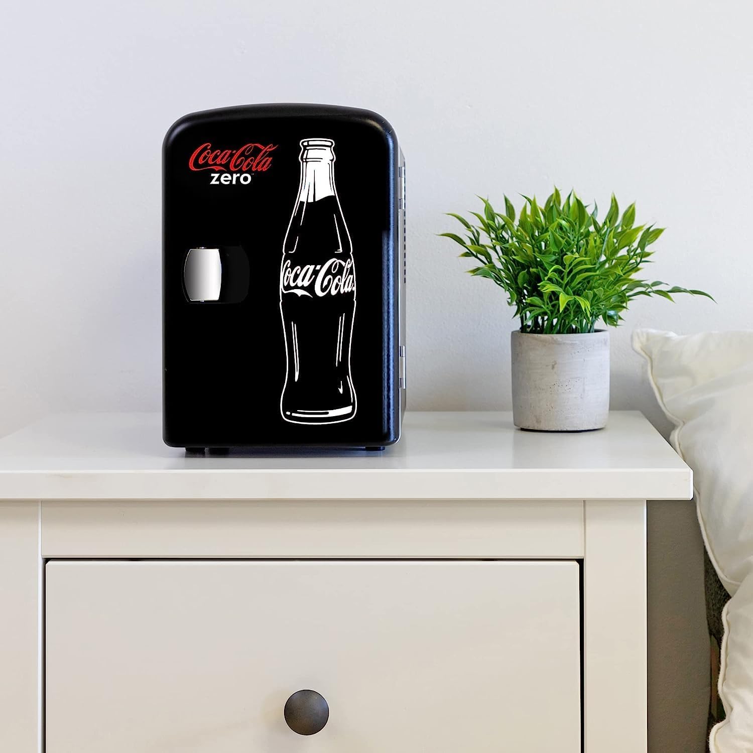 Coca-Cola Zero CZ04 4 Liter/4.2 Quarts 6 Can Portable Cooler/Mini Fridge, Beverages, Baby Food, Skincare and Medications-Use at Home, Office, Dorm, Car, RV or Boat-AC & DC Plugs Included, Black/Red