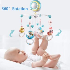 Mini Tudou Baby Musical Mobile Crib with Music and Lights, Timing Function, Projection, Take-Along Rattle and Music Box for Babies Boy Girl Toddler Sleep