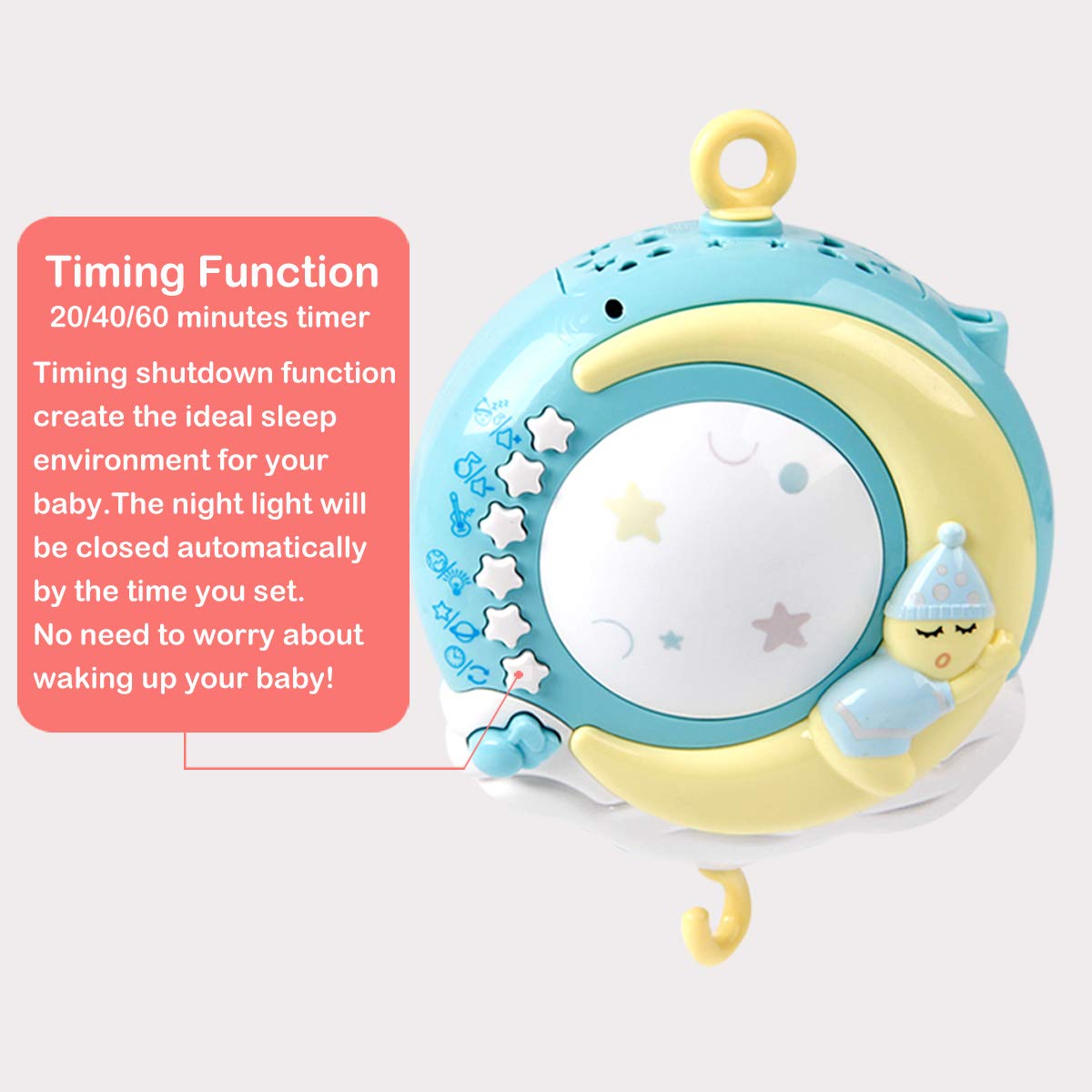 Mini Tudou Baby Musical Mobile Crib with Music and Lights, Timing Function, Projection, Take-Along Rattle and Music Box for Babies Boy Girl Toddler Sleep