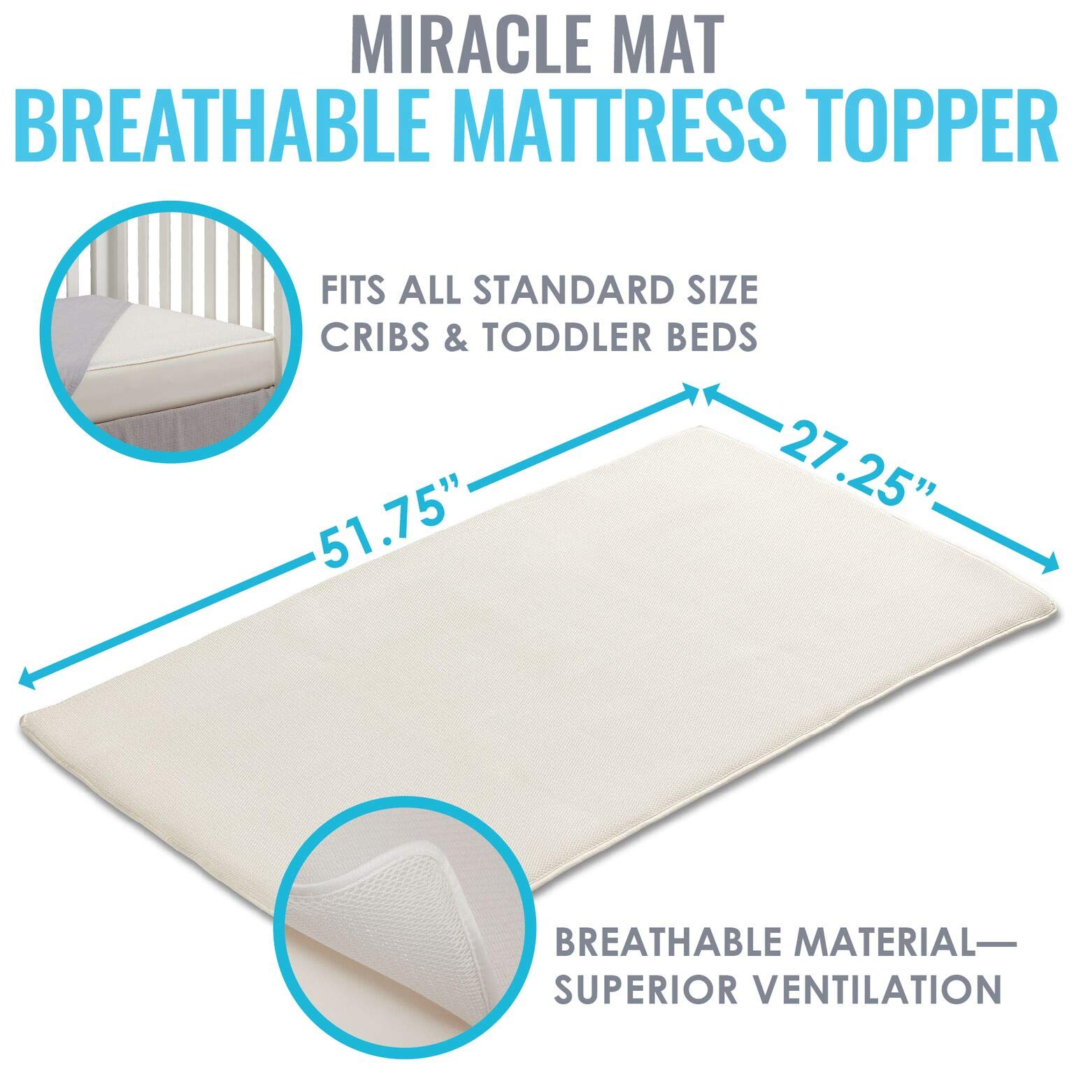 L.A. Baby Breathable Miracle Mat - Superior Ventilation Crib Mattress Topper