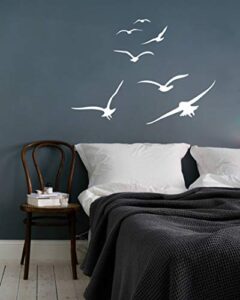 flying birds wall decals, birds vinyl decals, dorm decals, nursery wall decals, office decor, modern wall decals for kids room bedroom living room, home decor wall stickers y20 (white)