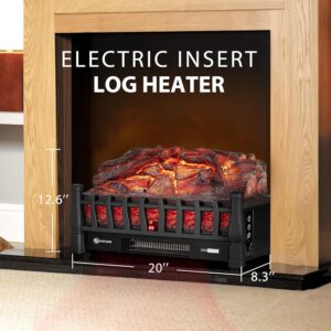 VIVOHOME 110V Electric Fireplace Insert Log Quartz Realistic Ember Bed Fan Heater with Infrared Remote Controller Black