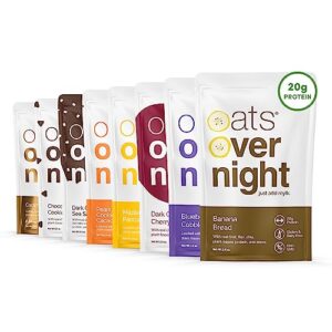 oats overnight - vegan variety pack high protein, high fiber breakfast shake - gluten free, non gmo oatmeal banana bread, blueberry cobbler & more (8 pack)
