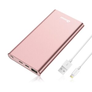 bonai portable charger 12000mah usb c power bank battery pack high-speed 3.0a output compatible with iphone 15/14/13/12 ipad samsung android- pink
