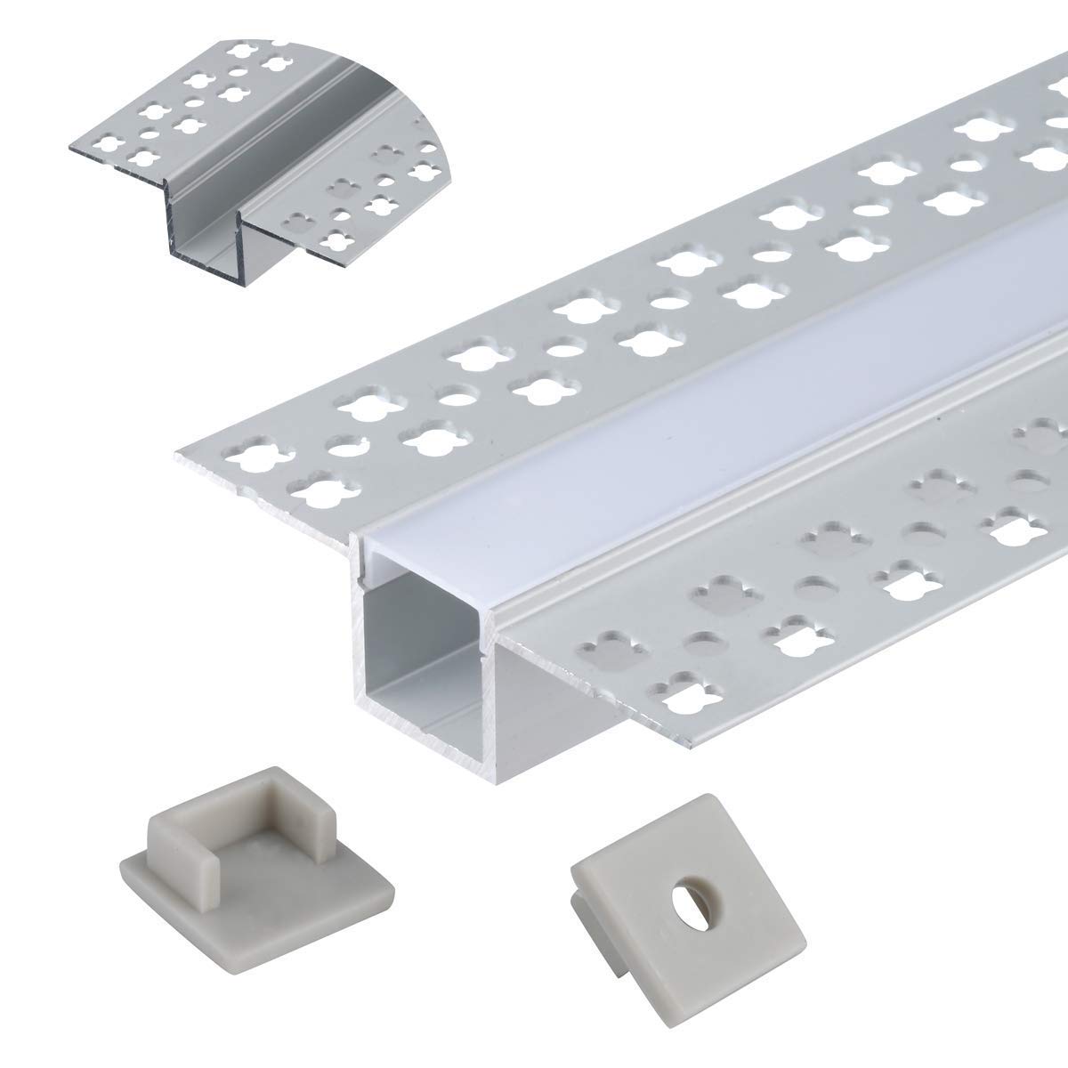 StarlandLed 5-Pack 6.6FT/2 Meter Plaster-in Recessed Slim LED Aluminum Channel with Flange for LED Strip, Aluminium LED Profile with Clip-in Diffuser and End Caps