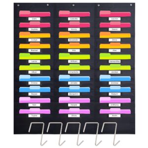 black pocket chart for classroom - 30 pocket storage black pocket charts , 5 over door hangers included, hanging wall file organizer for file folders, school mailbox, home/office papers