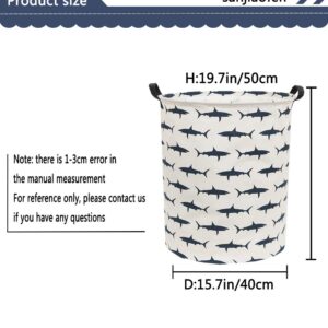 Sanjiaofen Kids Laundry Hamper,Canvas Shark Hamper Collapsible Boys Storage Baskets for Shark Room Decor,Nursery Hamper,Toy Organizer,(Shark)