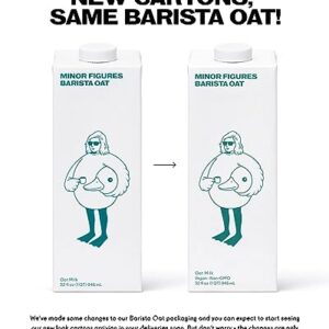 Minor Figures - Oat Milk, Unsweetened Barista Oat Milk, 32 Oz | Non Dairy Milk | Coffee Creamer | Plant Based | Vegan | Shelf Stable, 6 pack