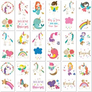 papakit unicorn and friends 36 temporary fake tattoo set, 18 individually wrapped sheets | kids girls & boys birthday party favor gift reward, non-toxic safe removable
