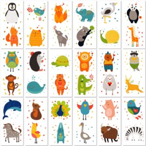 papakit cute zoo animals 36 temporary fake tattoo set, 18 individually wrapped sheets | kids girls & boys birthday party favor gift supply