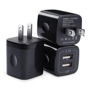 black usb wall adapter, charging block, 3pack dual port 2.1a fast wall charger brick base cube usb plug outlet phone charger box compatible iphone 15 14 13 12 11 xs max xr x 8 7 6, ipad, samsung, lg