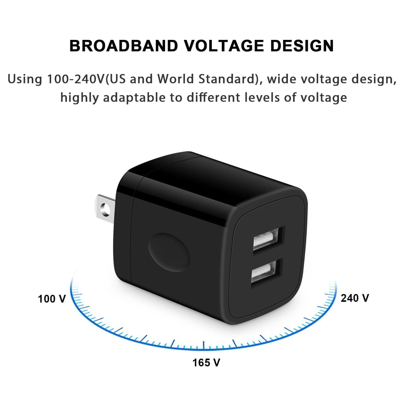 Black USB Wall Adapter, Charging Block, 3Pack Dual Port 2.1A Fast Wall Charger Brick Base Cube USB Plug Outlet Phone Charger Box Compatible iPhone 15 14 13 12 11 XS Max XR X 8 7 6, iPad, Samsung, LG