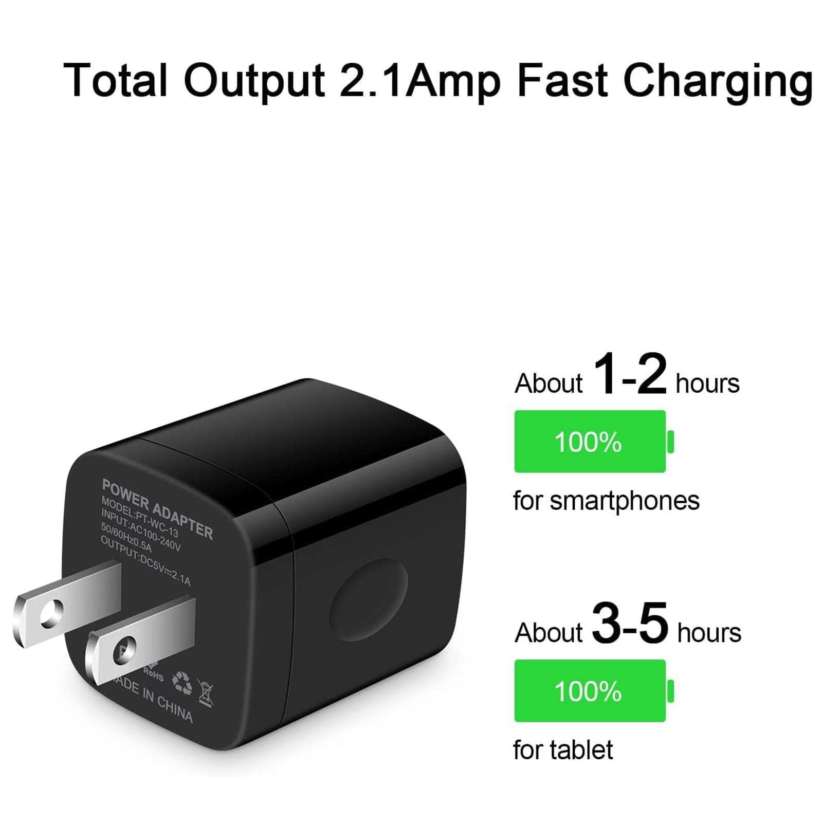 Black USB Wall Adapter, Charging Block, 3Pack Dual Port 2.1A Fast Wall Charger Brick Base Cube USB Plug Outlet Phone Charger Box Compatible iPhone 15 14 13 12 11 XS Max XR X 8 7 6, iPad, Samsung, LG