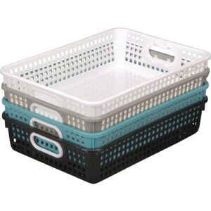 really good stuff plastic desktop paper storage baskets for classroom or home use – mesh bins, 14.25” x 10” – (set of 4), school organization supplies
