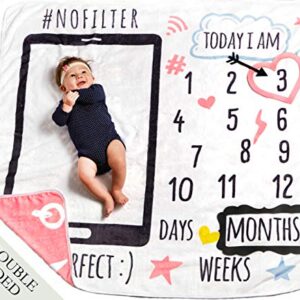 MeBlanky Baby Monthly Milestone Blanket – 3x Fluffier Newborn Monthly Milestone Blanket – 47”x47” Super Soft Fleece Milestone Blanket – First Year Baby Blanket – Baby Photo Blanket for Boys or Girls